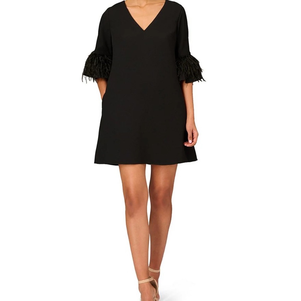 Aidan Mattox Black V-Neck A-Line Mini Dress